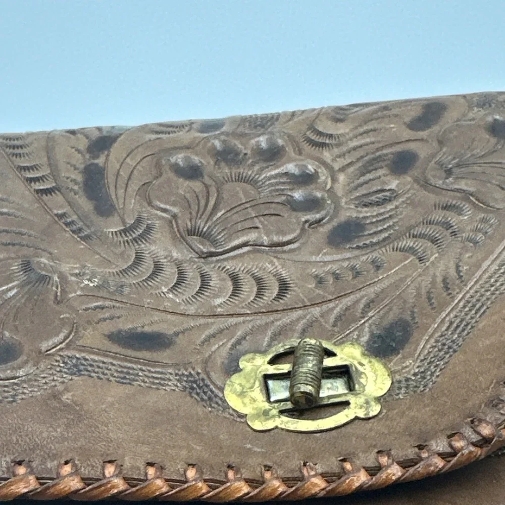 Handmade‎ Rawhide Leather Reversible Purse Handbag Floral Western Style